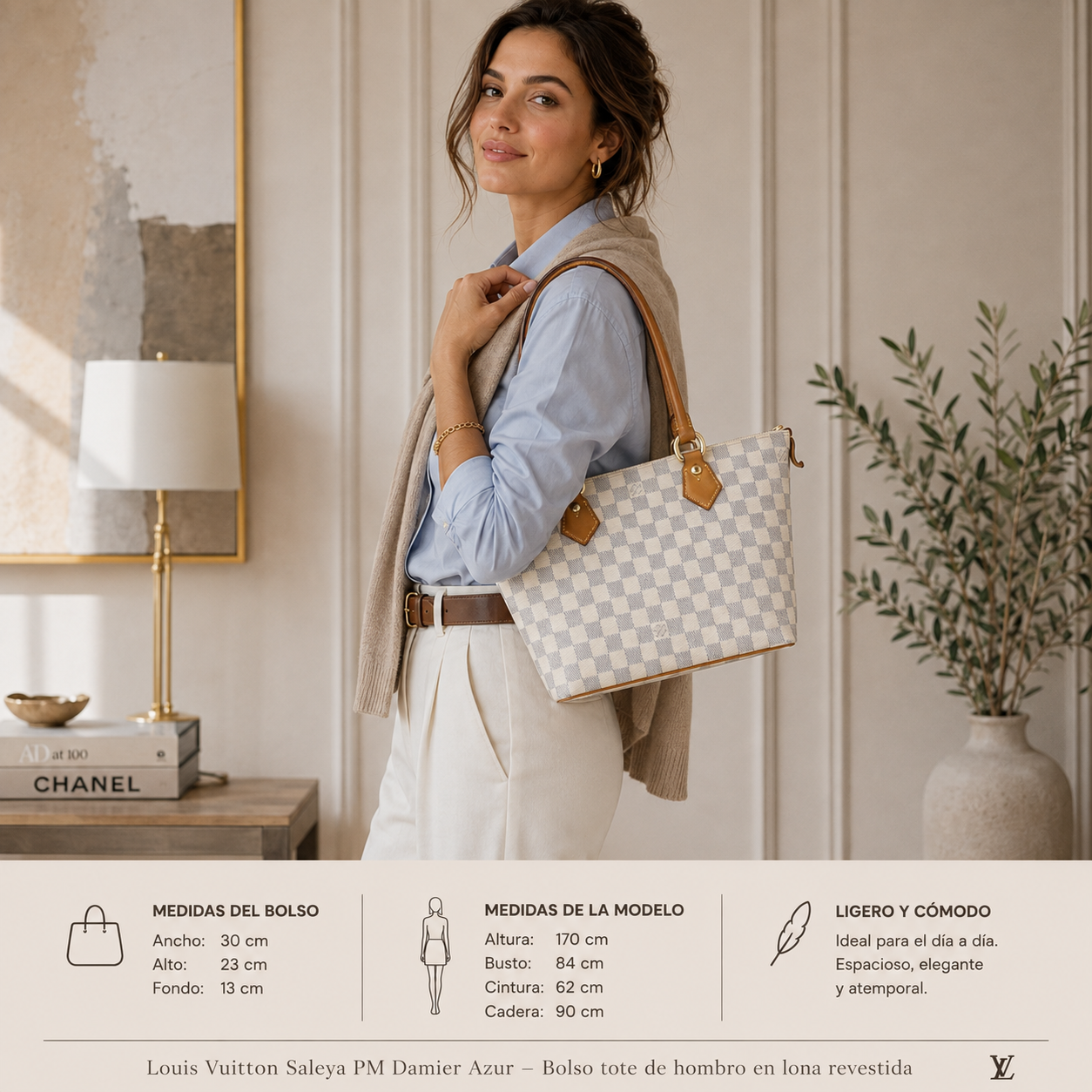 Louis Vuitton Saleya PM Damier Azur – Bolso tote de hombro en lona revestida